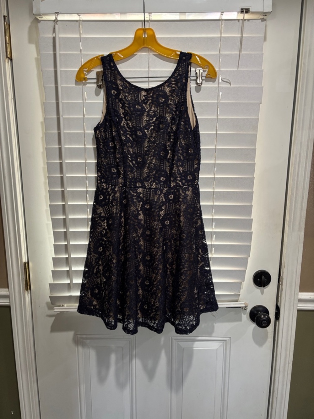 Sleeveless Navy Lace Fit-and-Flare Mini Dress